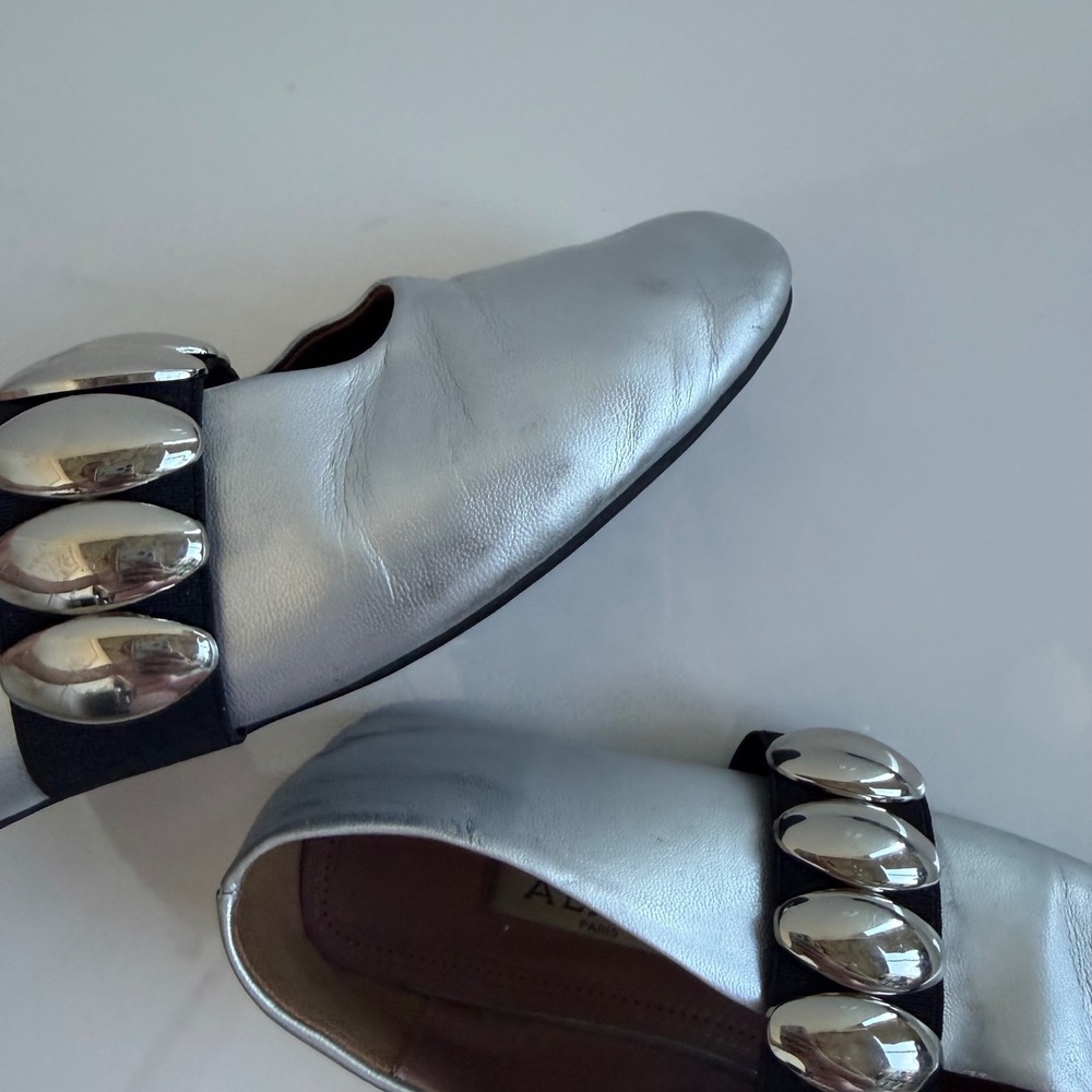 Alaïa Silver Leather Flats with Silver Bead Strap - Picture 7 of 15